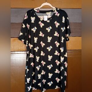 Joyspun 2X 3X Adorable Black With Teddy Bear Print Short Sleeve nightshirt